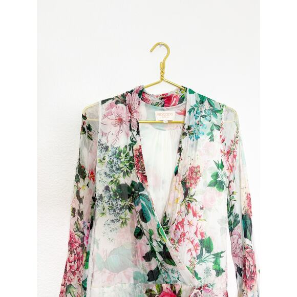 Rococo Sand Isa Wrap Dress Size XS Silk Floral Long Sleeve Mini Bohemian Resort - Picture 4 of 14